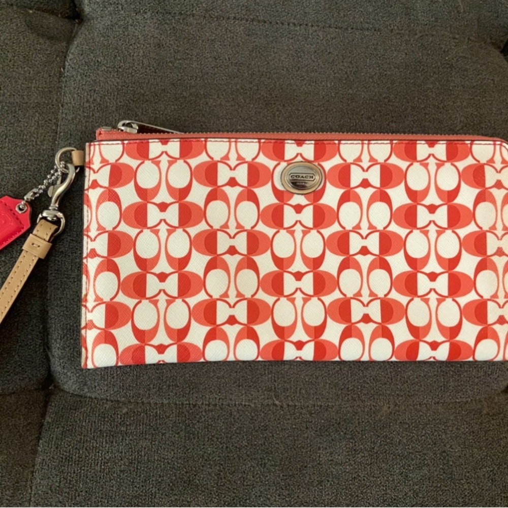 Coach Red and White Wristlet